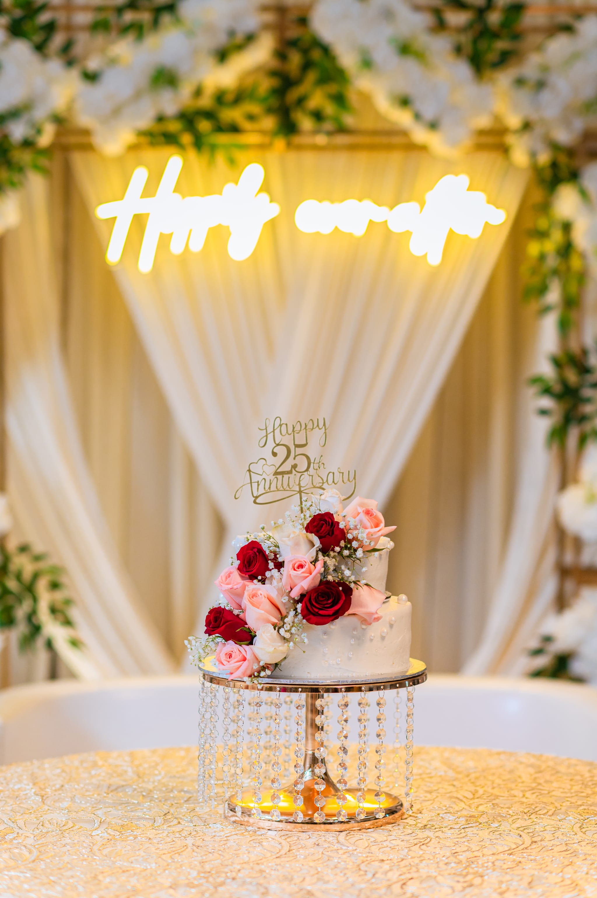 Beautiful anniversary cake with decorative elements